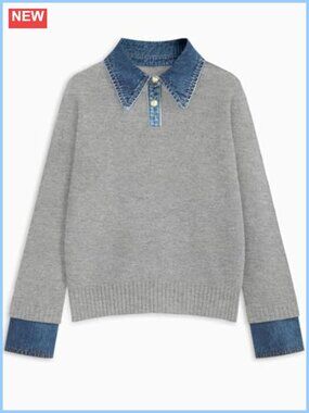 Oversized Knit Collared V-Neck Button Pullover Sweater